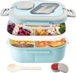 Adults Bento Lunch Box,Salad Container Large 43oz Salad Bowl, Bento-Style Tray for Toppings, 3oz Sauce Container for Dressings, and Built-In Reusable Fork (Blue) - Image 2