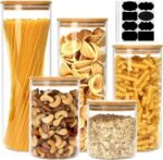 Airtight Glass Jars with Bamboo Lids, Glass Food Storage Containers Set - Set of 5 Kitchen Canisters for Sugar, Candy, Cookie, Rice and Spice Jars - Image 2