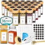 Aliggbent Spice Jars with Lable, 36 Pcs 4 oz Glass Spice Jars with Bamboo Lids, Spice Containers Bottles, Glass Seasoning Jars with Shaker Lids, Collapsible Funnel, for Spice Racks, Pantry,Cupboard - Image 2