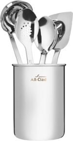All-Clad 5-Piece Stainless Steel Kitchen Utensil Set – Includes Ladle, Solid Spoon, Slotted Spoon, Turner & Storage Caddy – Heavy-Gauge, Ergonomic, Dishwasher Safe, Silver - Image 2