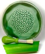 All-in-one Premium Ceramic Garlic Grater Plate 4-Piece Set - Green Mountain Glazed Design - For Garlic, Ginger, Chocolate, and more! - Comes with 5.25" Plate, Peeler, Brush, and Stand - Image 2