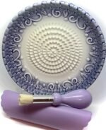 All-in-one Premium Ceramic Garlic Grater Plate 4-Piece Set - Purple Embossed Design and Style - For Garlic, Ginger, Chocolate, and more! - Comes with 5.25" Plate, Peeler, Brush, and Stand - Image 2