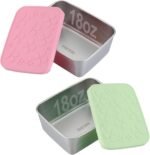 Alphatool 2pcs 18oz Stainless Steel Snack Containers - Leakproof Reusable Lunch Box with Silicone Lids for Kids, Portable Bento Box Food Containers for Daycare School Office, Pink & Green - Image 2