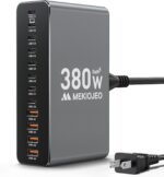 Aluminum Alloy 380W Charging Station Fast USB C Charger Block 12 Ports 65W Laptop GaN Charger for MacBook Pro/Air/iPad Pro/iPhone (Gray) - Image 2