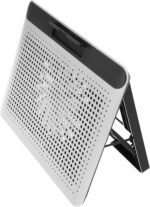 Aluminum Alloy Laptop Cooling Pad with Dual USB Ports Quiet Thin Notebook Cooler Stand for Laptops Up to Ergonomic Angles Skid-Resistant Computer Fan Support Frame in Silver - Image 2