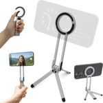 Aluminum Body Magnetic Phone Tripod Stand, 360 Tripod, Magnetic Ring Included for Android Phones, Strong Suction Travel Phone Tripod, Foldable Adjustable Design for Desk, Live Streaming, Vlogging - Image 2