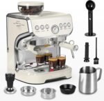 Amaste Espresso Machine with Grinder, 15 Bar Espresso Machine with Steam Wand for Latte and Cappuccino, 68Oz Water Tank, Pre-Infuse Brewing, Espresso Coffee Maker for Home Use, Barista Kit, White - Image 2