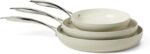 Amazon Basics Ceramic Nonstick Cookware, 3-Piece Set of Pans, All Cooktop Friendly, Dishwasher-Safe, Linen Gray - Image 2