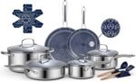 Ammeloo Hybrid Stainless Steel Cookware Set, 17-Piece Tri-Ply Pots and Pans Set Non Stick, Induction Kitchen Cookware Sets, Dishwasher & Oven Safe, PFOA Free, All Cooktops Compatible, Navy Blue - Image 2