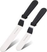 Angled Icing Spatula, Stainless Steel Offset Spatula, Cake Spatula Set of 2 Black 6, 8 inch Blade - Image 2