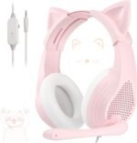 Anivia Pink Gaming Headset with Microphone for PC Computer iOS Mac PS4 PS5 Xbox One Phone, 3D Surround Sound, Soft Memory Foam Ear Cushion, Wired Over-Ear Headphones with Mic for Gamer - Image 2