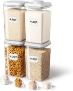 Ankou Airtight Food Storage Container with Pop Lid & 130ml Scoop, 4L/4.2qt *4 BPA-Free Cereal, Rice, Flour, Pasta & Snack Container, Stackable & Durable,Kitchen Pantry Organizer - Image 2