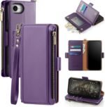 Antsturdy Compatible with iPhone 16e Wallet Case,RFID Blocking PU Leather Phone Case Women Men Kickstand flip Cover Wrist Strap Zipper Credit Card Holder Slots for Apple 16e 2025,Purple - Image 2