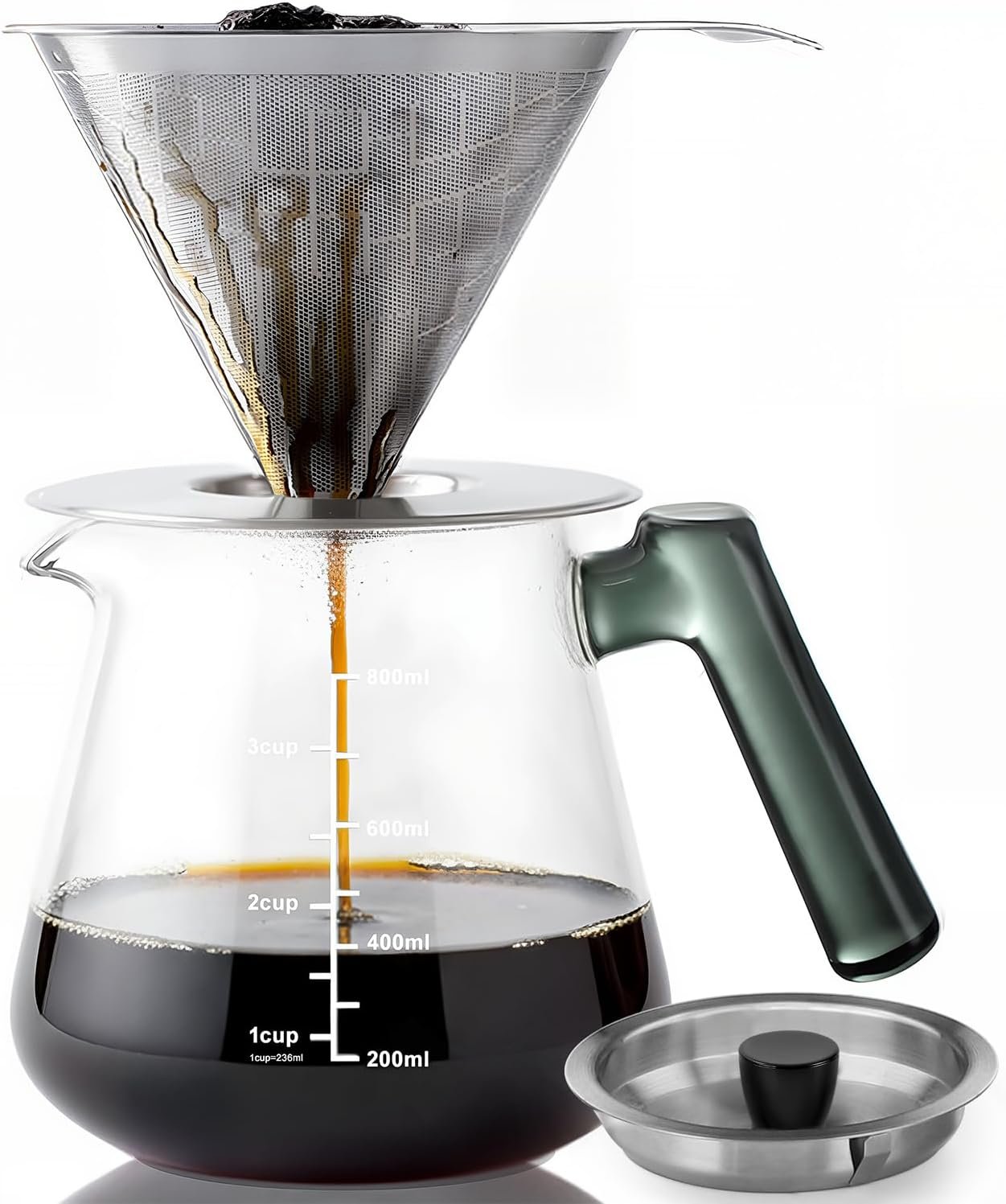 Aquach Pour Over Coffee Maker with Stainless Steel Filter & Borosilicate Glass Carafe - 28oz Drip Coffee Pot for Rich Flavor, Easy Cleanup & Dishwasher Safe Components, Ideal for Daily Use - Image 2