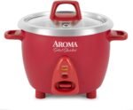 Aroma Housewares Select Stainless Rice Cooker & Warmer with Uncoated Inner Pot, 6-Cup(cooked)/ 1.2Qt, ARC-753SGR, Red - Image 2