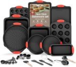 BAKKEN Kitchen Baking Pan Set - Nonstick Coating, Carbon Steel Bakeware Sets with Red Silicone Handles, Baking Kitchen Essentials, PFOA, PFOS, PTFE Free, Oven Safe Tray (Up To 450° F), Set of 18 - Image 2