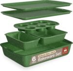 BAKKEN Kitchen Baking Pan Set - Nonstick Green Marble Coating, Commercial Grade Carbon Steel Bakeware Sets, Baking Kitchen Essentials, PFOA, PFOS, PTFE Free, Oven Safe Tray (Up To 450° F), Set of 6 - Image 2