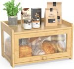 BAMBANG Extra Large Bamboo Bread Box for Kitchen Counter, Bread Storage Container Farmhouse Bread Box with 4 Sides Transparency, Wooden Breadbox Bread Bin Holder for Homemade Bread, Natural - Image 2
