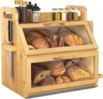 BAMBANG Extra Large Bread Box, Double Layer Bread Box for Homemade Bread, Bamboo Wooden Bread Storage Container with Tool Holder & Handles & Window, Assembly Required(14.9" x 11" x 15.3") Natural - Image 2
