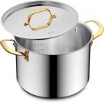 BEZIA 8 Qt Stainless Steel Stock Pot with Lid, Induction Ready Large Soup Pot with Lid, Tri-ply Bottom for Even Heat, Kitchen Cooking Pots for Pasta, Soup, Spaghetti - Image 2