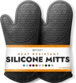 BPA-Free Silicone Oven Mitts Ultra Heat Resistant up to 500°F - Oven Mitts with Thick Cotton Liner - Long Slip Resistant Pot Holders, Flexible Oven Gloves - Black 13.7" - Image 2