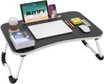 BUYIFY Folding Lap Desk, 23 Inch Portable Wood Black Laptop Bed Desk Lap Desk with Cup Holder, for Working Reading Writing, Eating, Watching Movies for Bed Sofa Couch Floor - Image 2