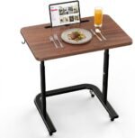 BUYIFY Height Adjustable TV Tray Table on Wheels - Rolling Laptop Desk for Bed & Sofa - C Shaped Side Table for Recliner, Small Spaces & Walking Pad (Dark Walnut) - Image 2