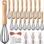 Baderke 20 Sets Baking Gifts Set Includes 8 Inch Silicone Whisk with Wood Handle Wired Stainless Steel Whisk Set Greeting Cards Plastic Bags for Party Birthday Christmas Stuffers Gift(Black) - Image 2