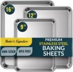 Baker’s Signature Stainless Steel Cookie Sheet Pan, Stainless Steel Baking Sheet Set of 3, Mirror Finish, Non-Stick, Rust Resistant, BPA Free, Dishwasher Safe, 9/12/16 Inch - Image 2