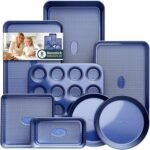 Baking Pans Set 8-Piece Bakeware Sets, Baking Sets for Cooking Nonstick Oven Pan Set, Baking Sheet Set, Cookie Sheets for Baking, Muffin Pan, Ceramic Coated Blue - Image 2