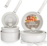 Bakken 15-Piece Non-Stick Cookware Set with Detachable Handles – Granite Stackable Pots and Pans Set, Dishwasher Safe, Oven-Safe, and Compatible Kitchen Essential for All Stoves – Cream - Image 2
