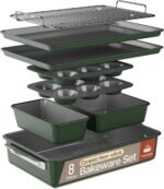 Bakken 8-Piece Ceramic Coated Bakeware Sets, Nonstick Aluminized Steel Pans with Muffin, Loaf, Cake, Roasting Pan, & Cooling Rack, Oven Safe Up To 500°F, Dishwasher Safe, BPA, PTFE & PFAS Free, Green - Image 2