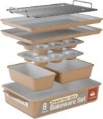 Bakken 8-Piece Stackable Bakeware Set - Ceramic Non-Stick Coating, Baking Sheets, Assorted Baking Pans, PTFE, PFOA & PFOS Free - Healthy Baking, Ergonomic Handles, Cooling Rack, Non-Toxic, Oven-Safe - Image 2