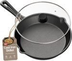 Bakken Pre Seasoned Cast Iron Skillet with Glass Lid & Silicone Handle,10" Frying Pan for Stove, Oven, Grill & Induction, Even Heat Distribution, Versatile All-Purpose Cookware for Searing & Frying - Image 2