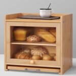 Bamboo Bread Box for Kitchen Countertop, Double Layer Kitchen Counter Organizers and Storage for Fruits, Tea, Spices, Coffee, Vintage Bread Bin Container with Cutting Board, Natural - Image 2
