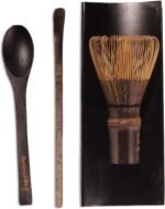 BambooMN Matcha Whisk Set - Chasen (Tea Whisk), Chashaku (Hooked Bamboo Scoop), Tea Spoon - Black - Image 2