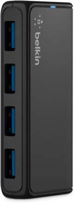 Belkin 4-Port USB 3.0 Hub – SuperSpeed Powered Station with 5 Gbps Data & Charging, Compact Desktop Adapter for Laptops, iPhone Chargers, Printers, Storage Devices – Black - Image 2