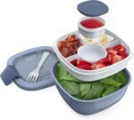 Bentgo Salad Container - 54 oz Bowl with 4-Compartment Toppings Tray, Leak-Proof Dressing Container, Reusable Fork, BPA-Free Lunch Box for Meal Prep & Food Storage; Removable Bento Tray (Slate) - Image 2