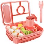 Bento Box Adult Lunch Box Kids,Lunch Containers for Adults/Kids/Toddler,5 Compartments Bento Lunch Box with Sauce Vontainers,Microwave & Dishwasher & Freezer Safe,BPA-Free(Pink) - Image 2