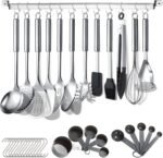 Berglander Kitchen Utensils Set 38 Pieces, Stainless Steel Cooking Utensils Set, Kitchen Gadgets Cookware, Kitchen Tool Set with Utensil Holder Rack And Hooks For Hanging Dishwasher Safe - Image 2