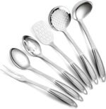 Berglander Stainless Steel Kitchen Utensils Set 6 Pcs, Cooking Utensil Sets, Kitchen Gadgets Essentials Include Metal Spatula Set, Skimmer, Ladle, Serving Spoon, Slotted Spoon, Carving Fork - Image 2