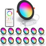 Black Smart Recessed Lighting 6 Inch RGBCW Color Changing 16W LED Downlight with Junction Box,1350 Lumen Recessed Ceiling Light Compatible with Alexa,Dimmable by Bluetooth Control -12Pack - Image 2