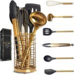 Black and Gold Kitchen Utensils Set - 7-Piece Silicone Cooking Tools with Gold Utensil Holder for Nonstick Cookware and Modern Kitchens - Stylish Luxury Kitchen Accessories - Image 2