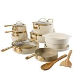 Bloomhouse - Two Time Oprah's Favorite Things Winner - 15 Piece Pots and Pans Heavy Duty Aluminum Premium PFA Free Ceramic Nonstick Cookware Set - Almond Cream w/Gold Handle - Image 2