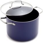 Blue Diamond 8QT Nonstick Stockpot with Glass Lid, PFAS-Free Ceramic, Multipurpose Cooking, Sauces & Soups, Pasta, Boiling & Canning Pot, Dishwasher & Oven Safe, Stainless Steel Handles, Navy - Image 2