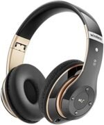 Bluetooth Headphones Over Ear, 6S Wireless Headphones Wired with 6 EQ Modes, 40 Hours Playtime Foldable HiFi Stereo Headset with Microphone, FM/TF for Cellphone/PC/Work (Black & Gold) - Image 2