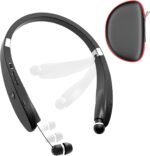 Bluetooth Neckband Headphones, Dpvisn Foldable Wireless Lightweight Neck Headset with Retractable Earbuds, Noise Cancelling Sweatproof Stereo Earphones with Mic & Carrying Case (Black) - Image 2