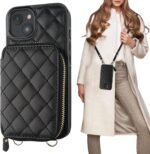 Bocasal Crossbody Wallet Case for iPhone 14, RFID Blocking PU Leather Zipper Handbag Purse Flip Cover, Kickstand Folio Case with Card Slots Holder Wrist Strap Lanyard 5G 6.1 Inch (Black) - Image 2