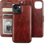 Bocasal Detachable Wallet Case for iPhone 13 RFID Blocking Card Slots Holder Premium PU Leather Magnetic Kickstand Shockproof Wrist Strap Removable Flip Protective Cover 5G 6.1 inch (Brown) - Image 2