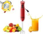 Bonsenkitchen Hand Blender, Immersion Blender with 2 Mixing Speed, Portable Electric Handheld Stick Mixer with Stainless Steel Blades for Soup, Smoothie, Puree, Baby Food, Red - Image 2